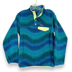 Patagonia Synchilla Snap-T Fleece Pullover Retro Wave Print Teal Blue Green XS